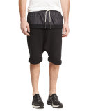 Double-Layer Banded Drop-Rise Shorts, Black