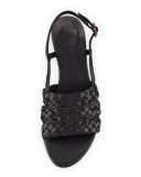 Ginny Woven Leather Slingback Sandal, Black