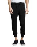 Leather-Trim Knit Sweatpants, Black