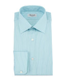 Striped Barrel-Cuff Dress Shirt, Green/Blue