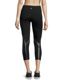 Chance Coated-Panel Capri Performance Leggings, Navy