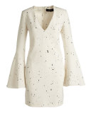 Jackson Bell-Sleeve Sheath Dress, Black/White
