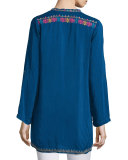 Victoria Button-Front Embroidered Blouse