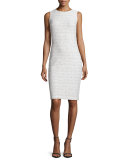 Izza Tweed Sleeveless Sheath Dress, Putty/Multi