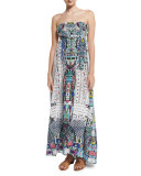 Printed Silk Crepe Halter Maxi Dress, Maasai Mosh