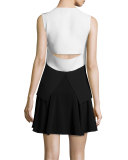 Sleeveless Split-Back Dress W/ Flared Skirt 