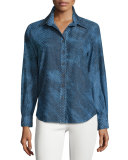 Barrett Button Front Eyelet Blouse, Hazy Tie Dye