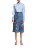 Marisol Embroidered Denim Midi Skirt, Vinde