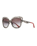 Flowers Lace Square Metal Sunglasses