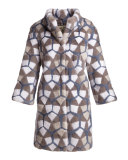 Intarsia Mink-Fur Coat, Gray/Blue