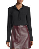 Eilliv Classic Silk Georgette Ruffle-Trim Top