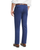 Cashmere-Cotton Flat-Front Trousers, Blue