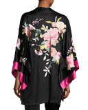 Lola Floral-Embroidered Wrap Robe