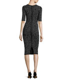 Leopard-Print Half-Sleeve Midi Dress, Slate/Black