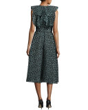 Ruffled Dotted Organza Midi Dress, Seafoam
