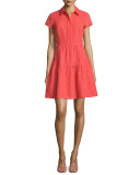 Skylar Short-Sleeve Eyelet Dress, Ocean Coral