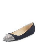 Waine Crystal-Toe Ballerina Flat, Navy/Silver