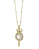 18k Gold Mini Round Rock Crystal Pocketwatch Key Necklace
