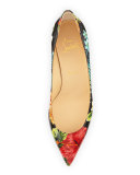 Pigalle Follies Floral 55mm Red Sole Pump, Black/Multi
