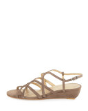 Turningdown Suede Demi-Wedge Sandal, Otter Brown