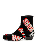 Embroidered Velvet Ankle Boot, Black