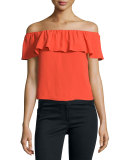Coast Ruffled Off-the-Shoulder Top, Red