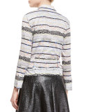 Zebra-Tile Belted Blouse, Black/White/Multi