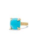 Châtelaine 18k Gold 14mm Turquoise Ring w/ Diamonds, Size 7