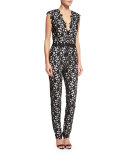 Lace Sleeveless V-Neck Jumpsuit, Black/White