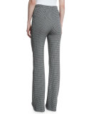 Tuffina High-Waist Wide-Leg Dotted Seersucker Pants, Black