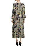 Long-Sleeve Paisley-Print Dress, Black