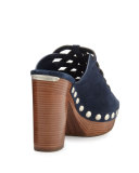 Westley Woven Suede Mule Sandal, Navy