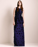 Velvet-Appliqué Column Gown