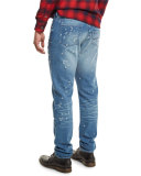 Distressed Straight-Leg Jeans, Blue