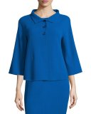 3/4-Sleeve Three-Button Jacket, Cornflower