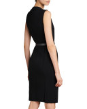 Sleeveless Zip-Front Sheath Dress, Black
