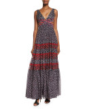 Altessa Sleeveless Prairie Maxi Dress, Pirouette Dot/Montage Rubiate