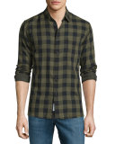 Beach Check Long-Sleeve Sport Shirt, Olive