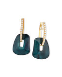 Puzzle Diamond-Trimmed 18K Yellow Hoop Earrings, Green/Black/White