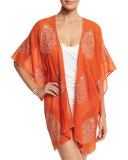 Auberge Embroidered Kimono Coverup, Orange