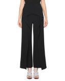 Crossover High-Waist Ruffled Pants, Black