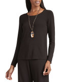Long-Sleeve Slim-Jersey Tee, Chocolate, Petite