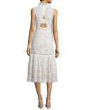Sleeveless Crochet-Lace Midi Dress, Off White