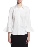 Bell-Sleeve Poplin Blouse, Optic White