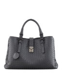 Roma Medium Woven Compartment Tote Bag, Charcoal