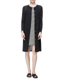 Crepe-Knit Button-Front Long Cardigan, Black