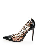 Plexi Patent & Leopard-PVC Illusion Pump, Black/Leopard