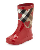 Ranmoor Heart-Print Rubber Rain Boot, Red, Youth