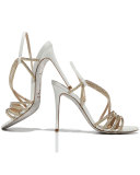Jeweled Asymmetric Slingback Sandal, Beige/Oro