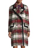 Plaid Wool/Mohair-Blend Coat, Elderberry